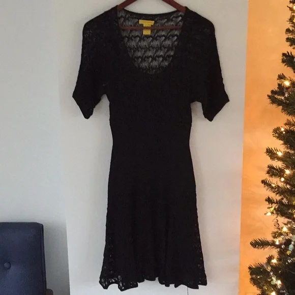 CATHERINE MALANDRINO black lace stretch dress S drop-waist - Picture 1 of 3